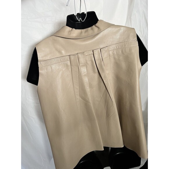 Oscar De La Renta Genuine Leather Vest Beige Gold Zipper Size 10 Made In USA - Picture 12 of 16